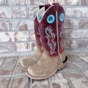Old West Kids Boots 8206 Punchy Burgundy and Tan